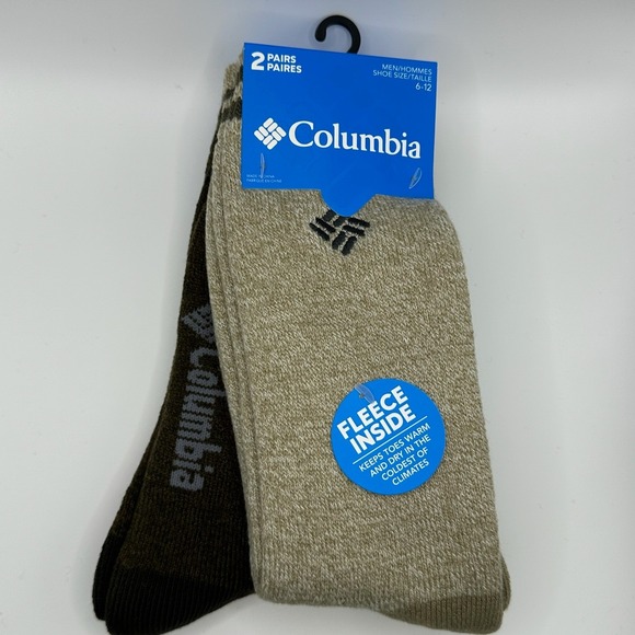 Columbia Other - Columbia Fleece Lined Crew Socks Mens 6-12 Brown Khaki 2 Pair NWT